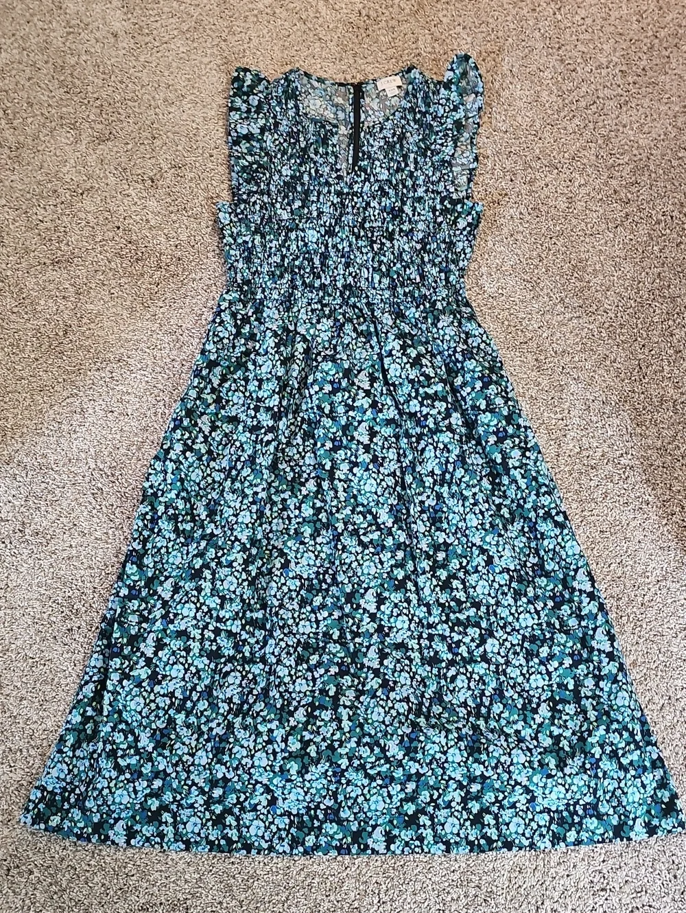 J.Crew Factory Cotton Poplin Smocked Flutter-Sleeve Midi Dress